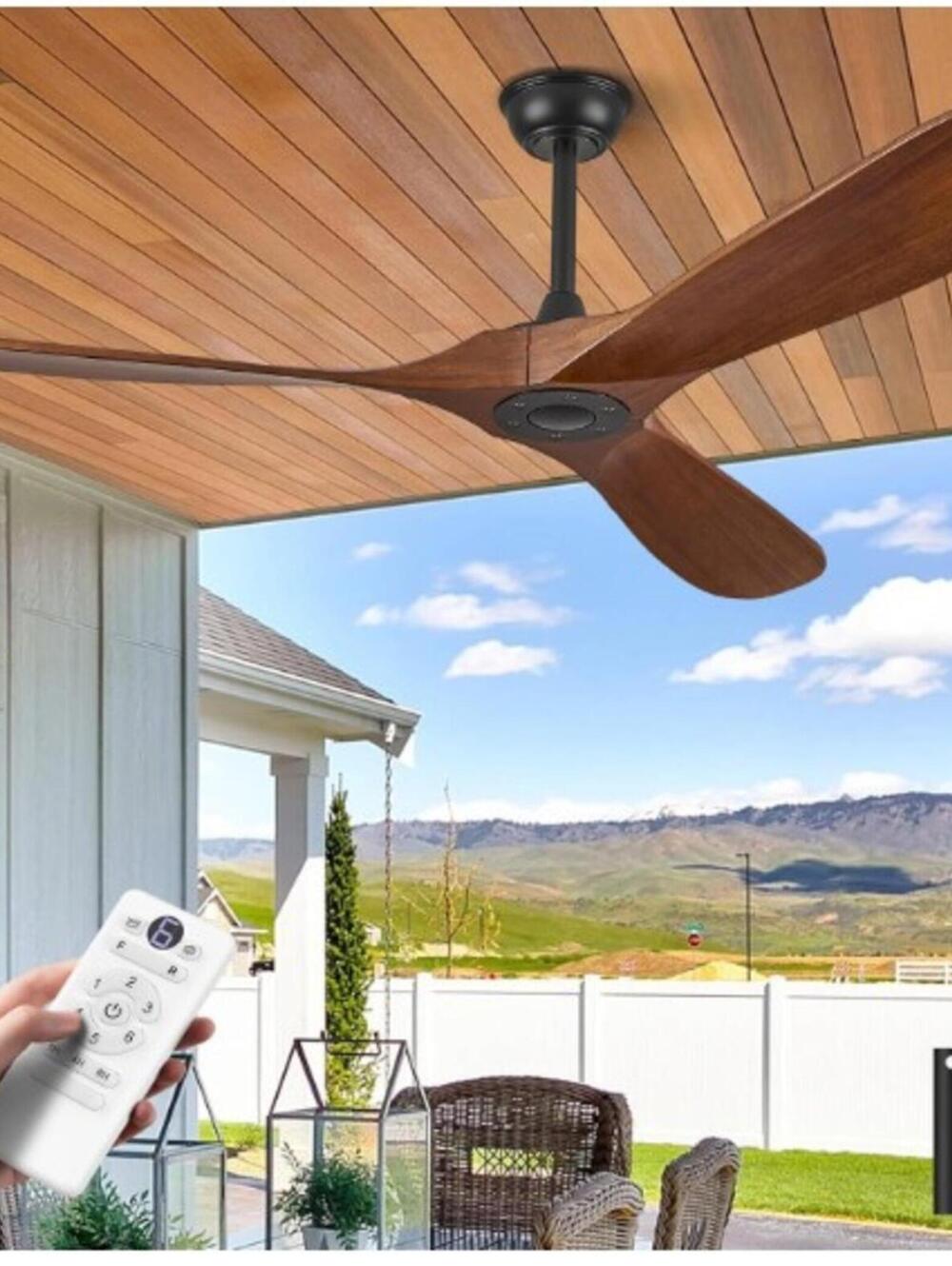 BRAND NEW: 52" Solid Wood Ceiling Fan, Outdoor, 3 Blade, No Light, Walnut